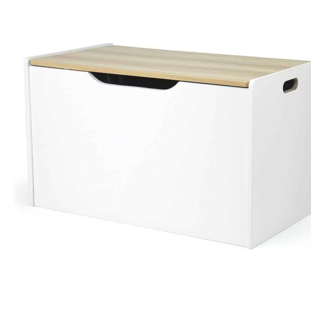 Humble Crew Expedition Hinged Toy Storage Chest with Lid, White & Natural Wood